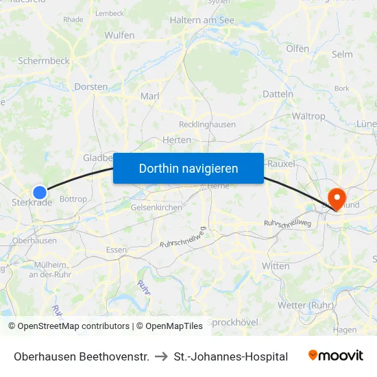 Oberhausen Beethovenstr. to St.-Johannes-Hospital map