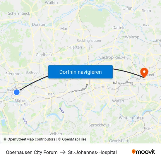 Oberhausen City Forum to St.-Johannes-Hospital map