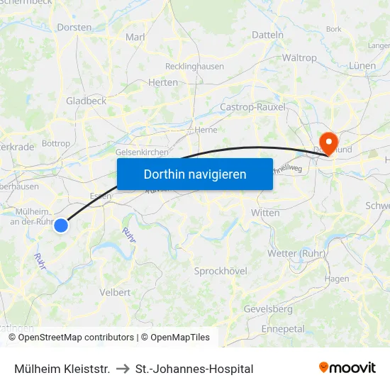 Mülheim Kleiststr. to St.-Johannes-Hospital map