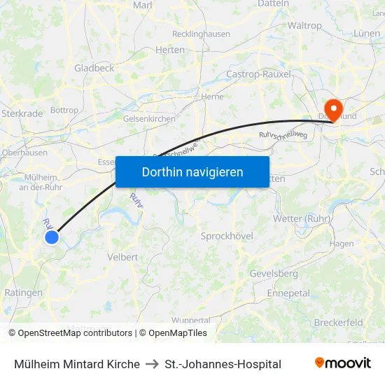 Mülheim Mintard Kirche to St.-Johannes-Hospital map