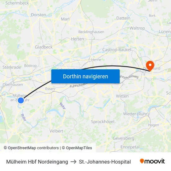 Mülheim Hbf Nordeingang to St.-Johannes-Hospital map