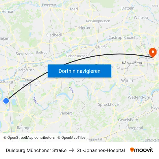 Duisburg Münchener Straße to St.-Johannes-Hospital map