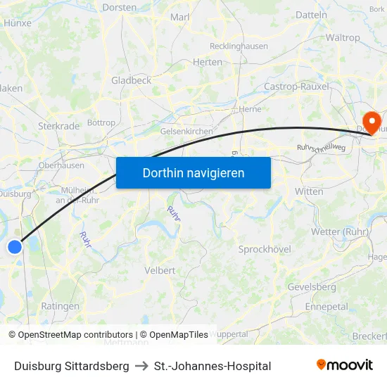 Duisburg Sittardsberg to St.-Johannes-Hospital map
