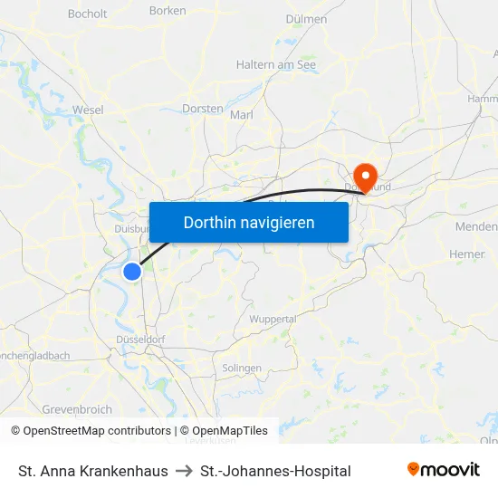 St. Anna Krankenhaus to St.-Johannes-Hospital map