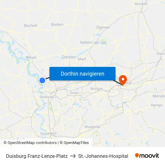 Duisburg Franz-Lenze-Platz to St.-Johannes-Hospital map