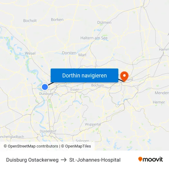 Duisburg Ostackerweg to St.-Johannes-Hospital map