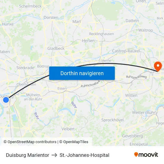 Duisburg Marientor to St.-Johannes-Hospital map
