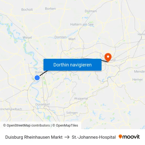 Duisburg Rheinhausen Markt to St.-Johannes-Hospital map