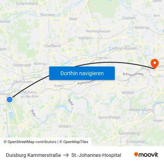 Duisburg Kammerstraße to St.-Johannes-Hospital map