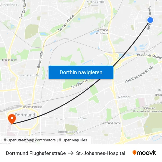 Dortmund Flughafenstraße to St.-Johannes-Hospital map