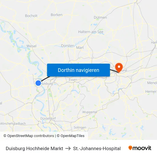 Duisburg Hochheide Markt to St.-Johannes-Hospital map