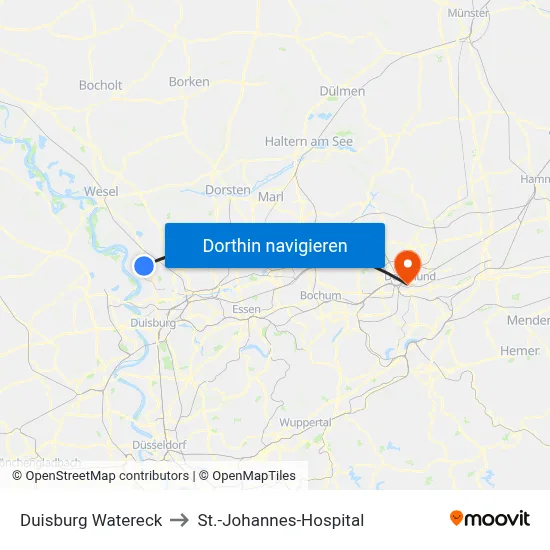 Duisburg Watereck to St.-Johannes-Hospital map