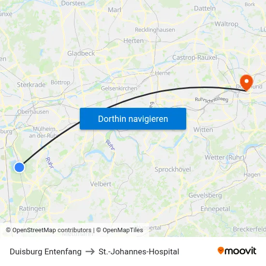Duisburg Entenfang to St.-Johannes-Hospital map