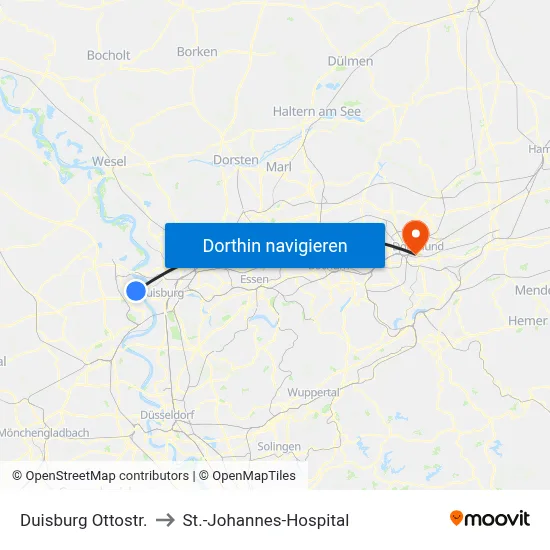 Duisburg Ottostr. to St.-Johannes-Hospital map