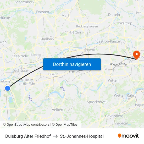 Duisburg Alter Friedhof to St.-Johannes-Hospital map