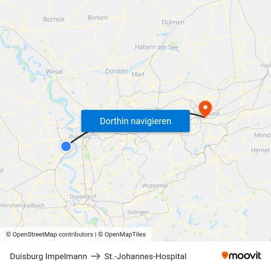 Duisburg Impelmann to St.-Johannes-Hospital map