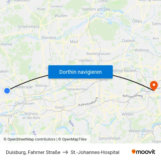 Duisburg, Fahrner Straße to St.-Johannes-Hospital map
