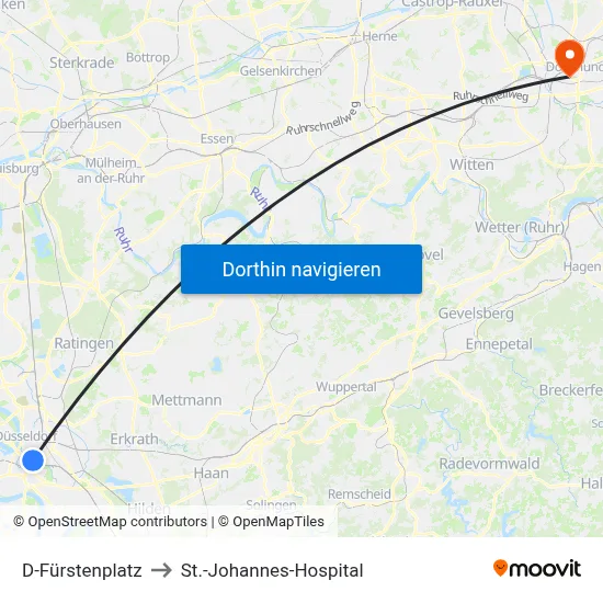 D-Fürstenplatz to St.-Johannes-Hospital map