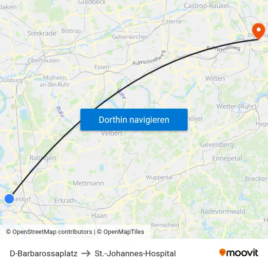 D-Barbarossaplatz to St.-Johannes-Hospital map