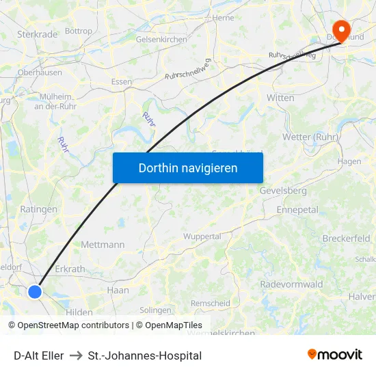 D-Alt Eller to St.-Johannes-Hospital map