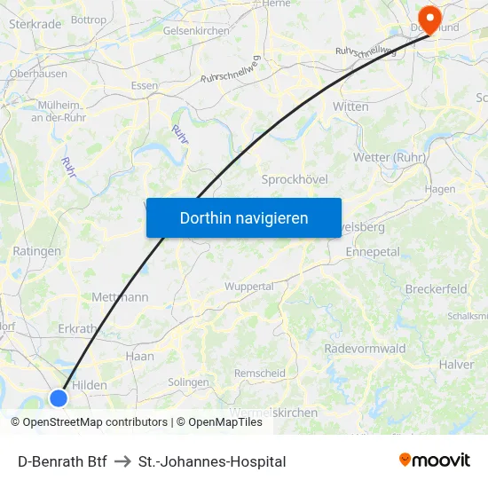 D-Benrath Btf to St.-Johannes-Hospital map