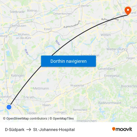 D-Südpark to St.-Johannes-Hospital map