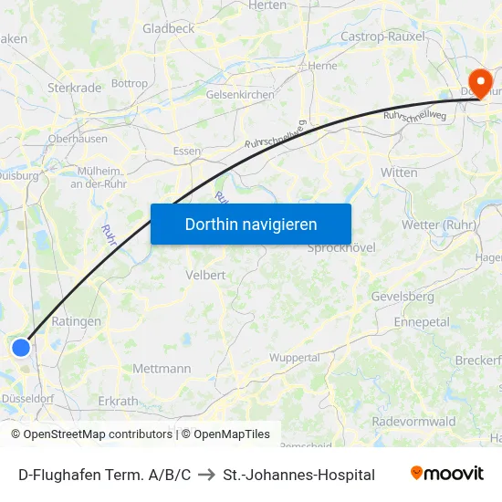 D-Flughafen Term. A/B/C to St.-Johannes-Hospital map