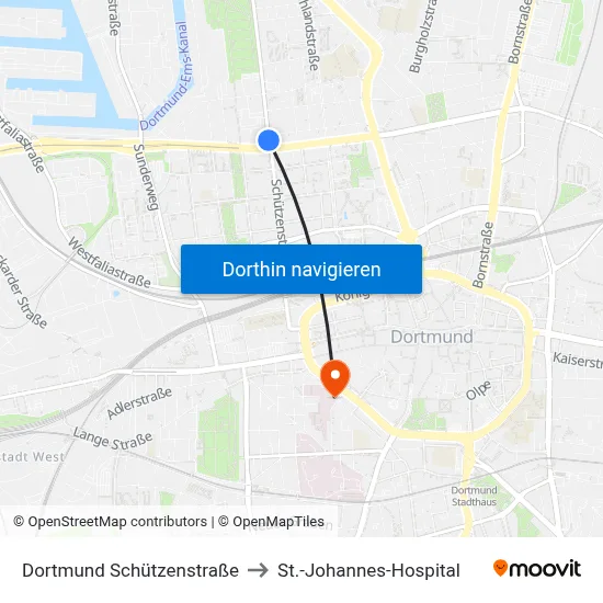 Dortmund Schützenstraße to St.-Johannes-Hospital map