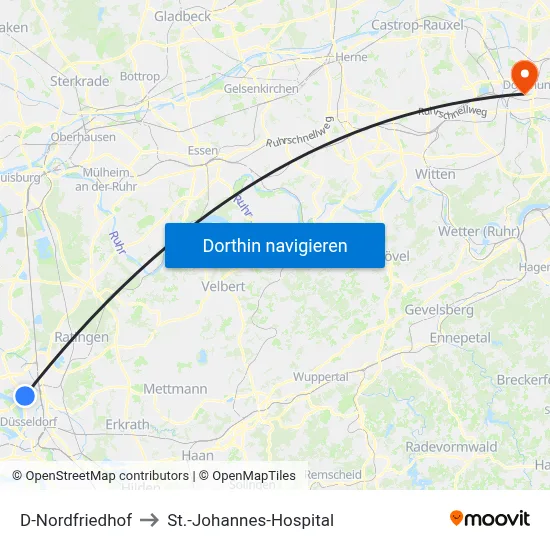 D-Nordfriedhof to St.-Johannes-Hospital map