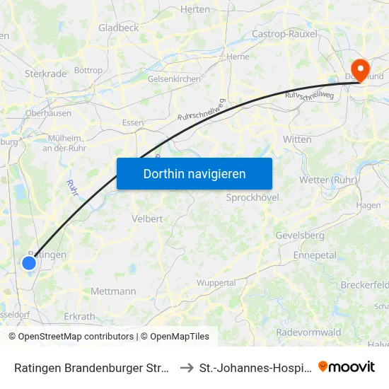 Ratingen Brandenburger Straße to St.-Johannes-Hospital map