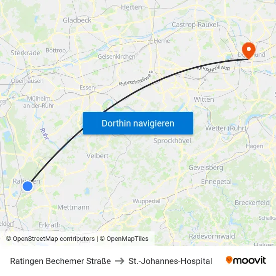 Ratingen Bechemer Straße to St.-Johannes-Hospital map