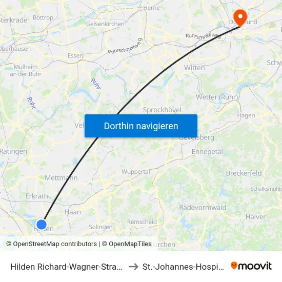 Hilden Richard-Wagner-Straße to St.-Johannes-Hospital map