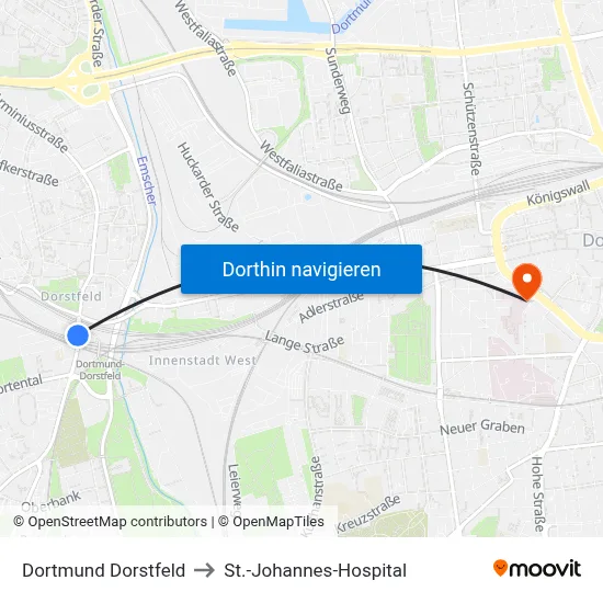 Dortmund Dorstfeld to St.-Johannes-Hospital map