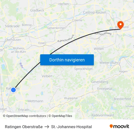 Ratingen Oberstraße to St.-Johannes-Hospital map