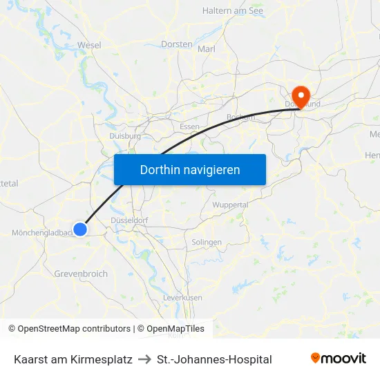 Kaarst am Kirmesplatz to St.-Johannes-Hospital map