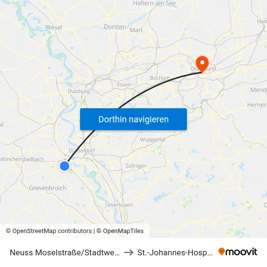 Neuss Moselstraße/Stadtwerke to St.-Johannes-Hospital map