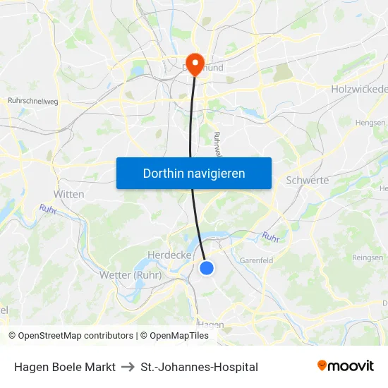 Hagen Boele Markt to St.-Johannes-Hospital map