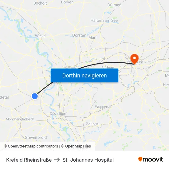 Krefeld Rheinstraße to St.-Johannes-Hospital map