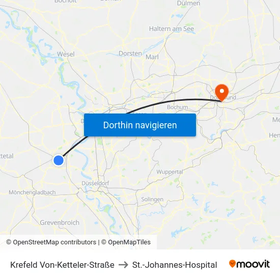 Krefeld Von-Ketteler-Straße to St.-Johannes-Hospital map