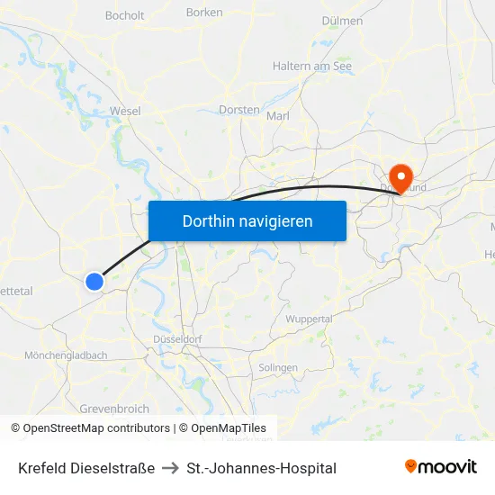 Krefeld Dieselstraße to St.-Johannes-Hospital map