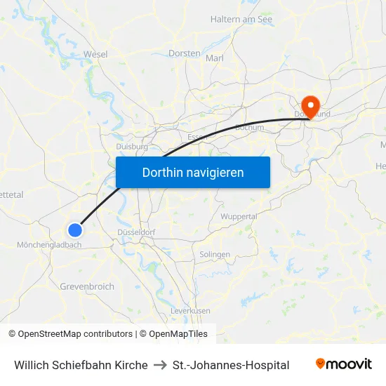 Willich Schiefbahn Kirche to St.-Johannes-Hospital map