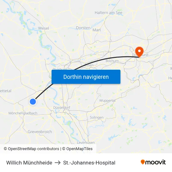 Willich Münchheide to St.-Johannes-Hospital map