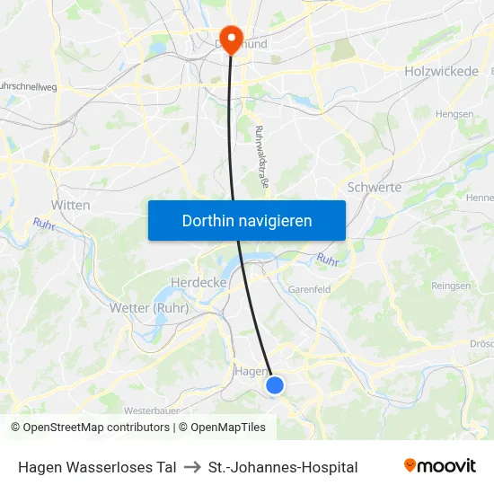 Hagen Wasserloses Tal to St.-Johannes-Hospital map