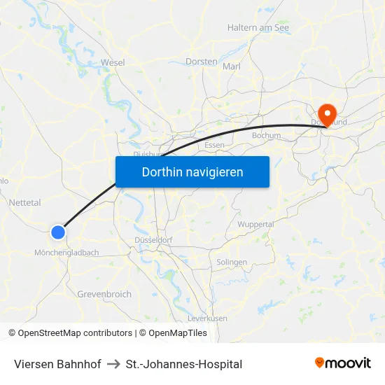 Viersen Bahnhof to St.-Johannes-Hospital map