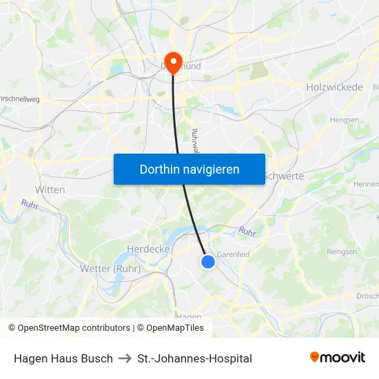Hagen Haus Busch to St.-Johannes-Hospital map