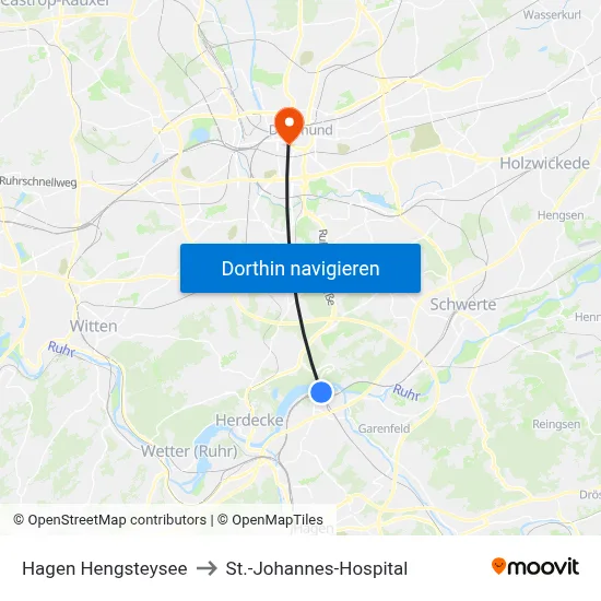 Hagen Hengsteysee to St.-Johannes-Hospital map