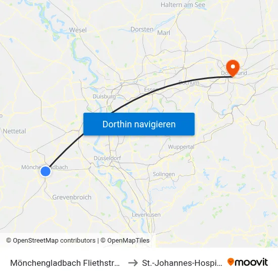 Mönchengladbach Fliethstraße to St.-Johannes-Hospital map