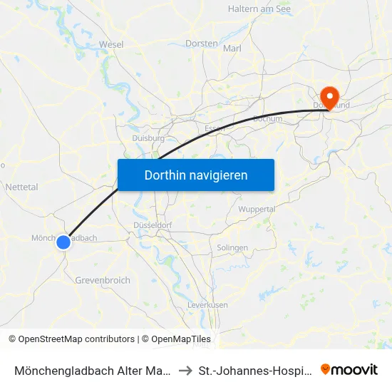 Mönchengladbach Alter Markt to St.-Johannes-Hospital map