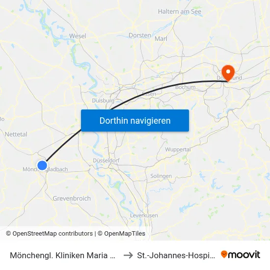 Mönchengl. Kliniken Maria Hilf to St.-Johannes-Hospital map