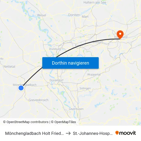 Mönchengladbach Holt Friedhof to St.-Johannes-Hospital map